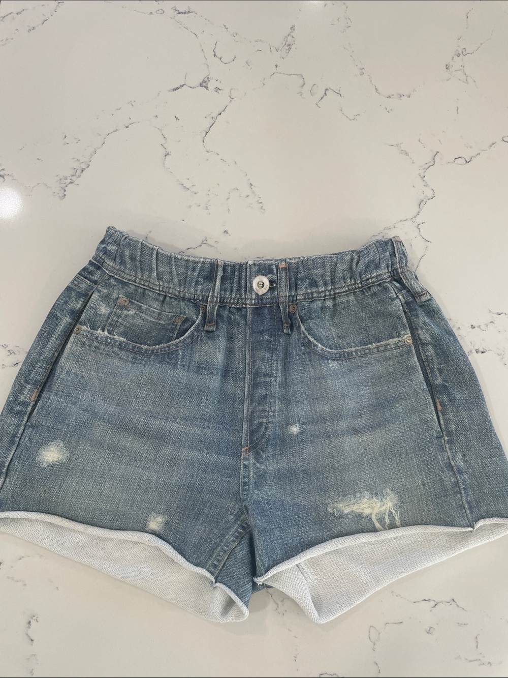 rag & bone light blue distressed denim shorts